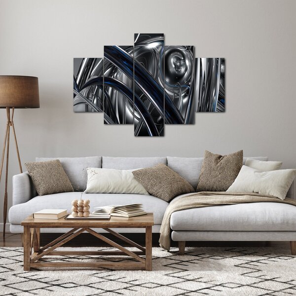 Obraz sivej abstrakcie s modrou (150x105 cm)