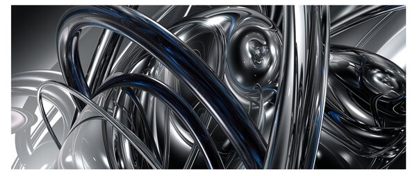 Obraz sivej abstrakcie s modrou (120x50 cm)
