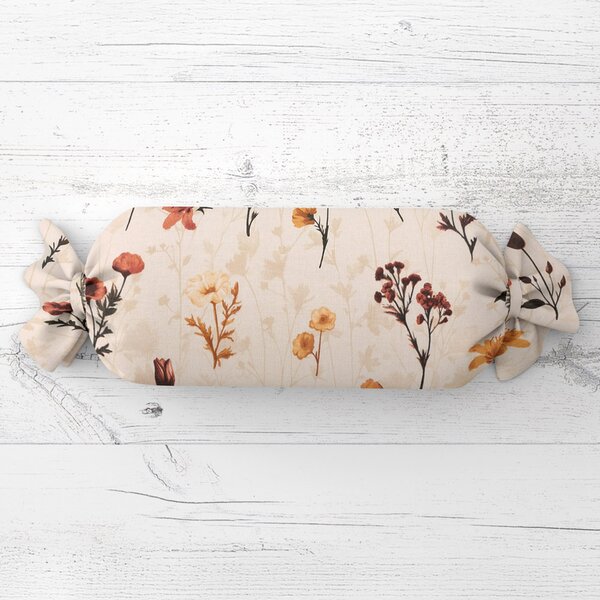 Biante Vankúš valec bonbon Sandra SA-771 Vínovo-oranžové lúčne kvietky na krémovom 15x40 cm
