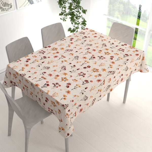 Biante Bavlnený obdĺžnikový obrus Sandra SA-771 Vínovo-oranžové lúčne kvietky na krémovom 50x100 cm