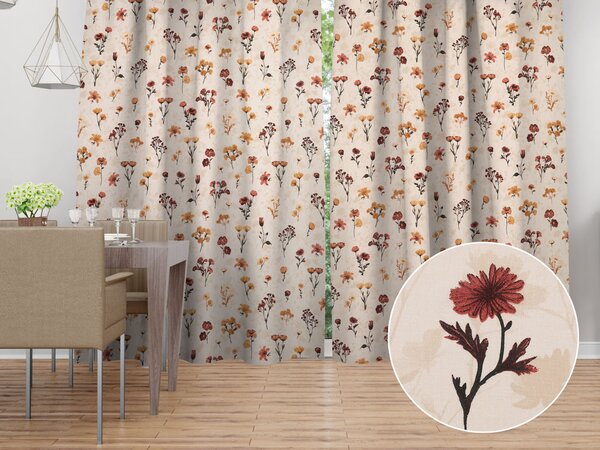 Biante Bavlnený záves Sandra SA-771 Vínovo-oranžové lúčne kvietky na krémovom 150x140 cm