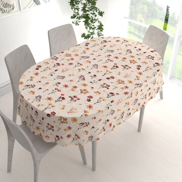 Biante Bavlnený oválny obrus Sandra SA-771 Vínovo-oranžové lúčne kvietky na krémovom 50x100 cm