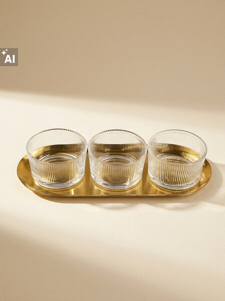 Sinsay - Úložné nádoby s podnosom 3 pack - zlatá