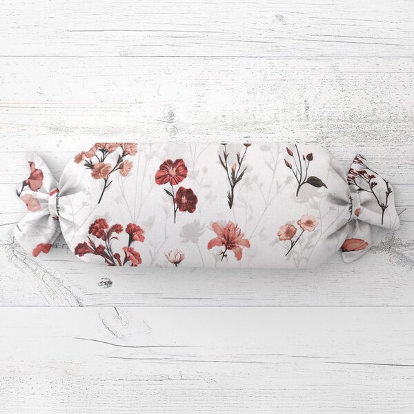 Biante Vankúš valec bonbon Sandra SA-770 Vínovo-ružové lúčne kvietky na bielom 15x40 cm