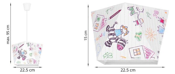 Detské závesné svietidlo Diamond, 1x biele textilné tienidlo so vzorom