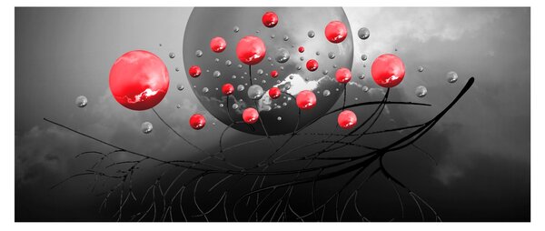 Obraz červených abstraktných gulí (120x50 cm)