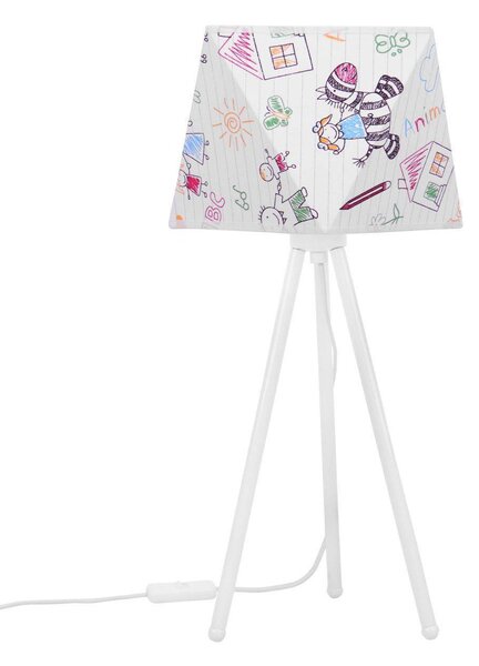 Detská stolová lampa DIAMOND, 1x biele textilné tienidlo so vzorom