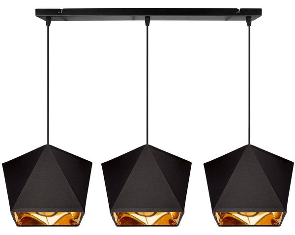 Závesné svietidlo Diamond Gold, 3x čierne/zlaté textilné tienidlo