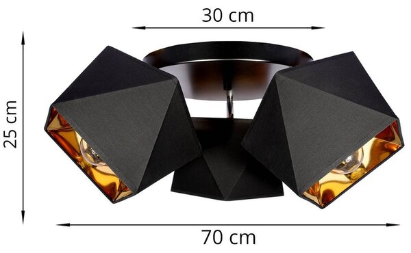 Stropné svietidlo Diamond Gold, 3x čierne/zlaté textilné tienidlo, (možnosť polohovania), o