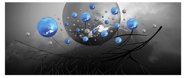 Obraz modrých abstraktných gulí (120x50 cm)