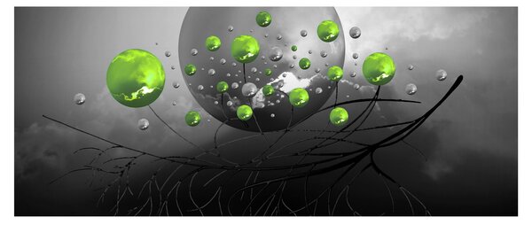 Obraz zelených abstraktných gulí (120x50 cm)