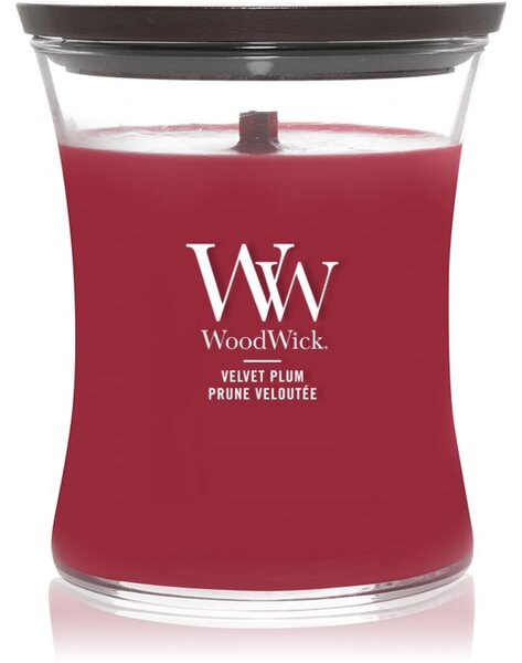 Woodwick Velvet Plum vonná sviečka s dreveným knotom 275 g