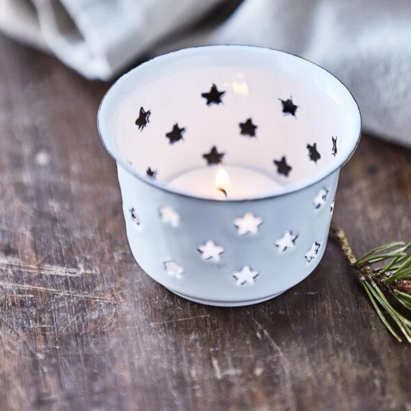 Smaltovaný svietnik Stars White