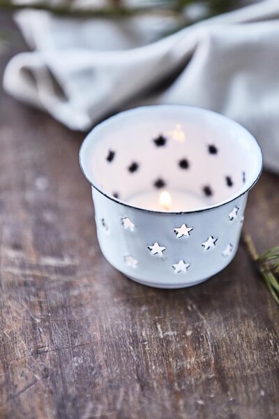 Smaltovaný svietnik Stars White