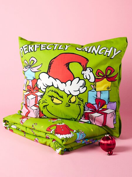 Sinsay - Bavlnená vianočná posteľná súprava s potlačou Grinch - žlto-zelená