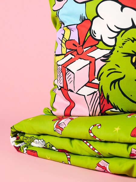 Sinsay - Bavlnená vianočná posteľná súprava s potlačou Grinch - žlto-zelená