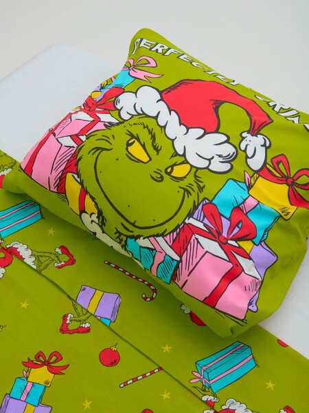 Sinsay - Bavlnená vianočná posteľná súprava s potlačou Grinch - žlto-zelená