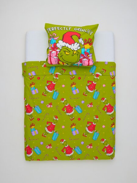 Sinsay - Bavlnená vianočná posteľná súprava s potlačou Grinch - žlto-zelená
