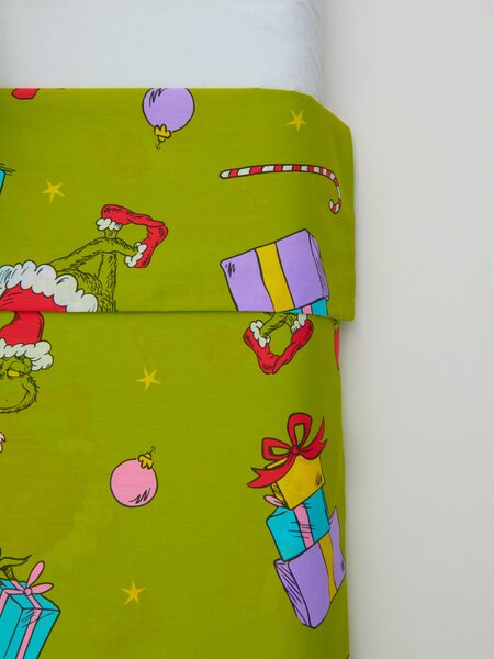 Sinsay - Bavlnená vianočná posteľná súprava s potlačou Grinch - žlto-zelená