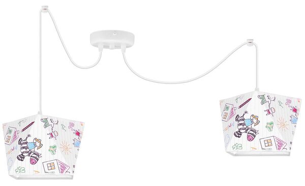Detské závesné svietidlo Diamond Spider, 2x biele textilné tienidlo so vzorom