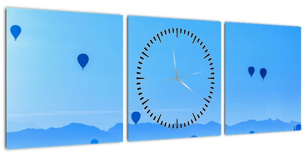Obraz - Balóny nad krajinou (s hodinami) (90x30 cm)