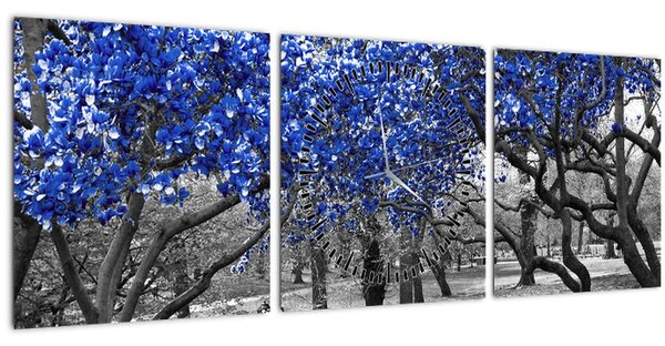 Obrázok - Modré stromy, Central Park, New York (s hodinami) (90x30 cm)