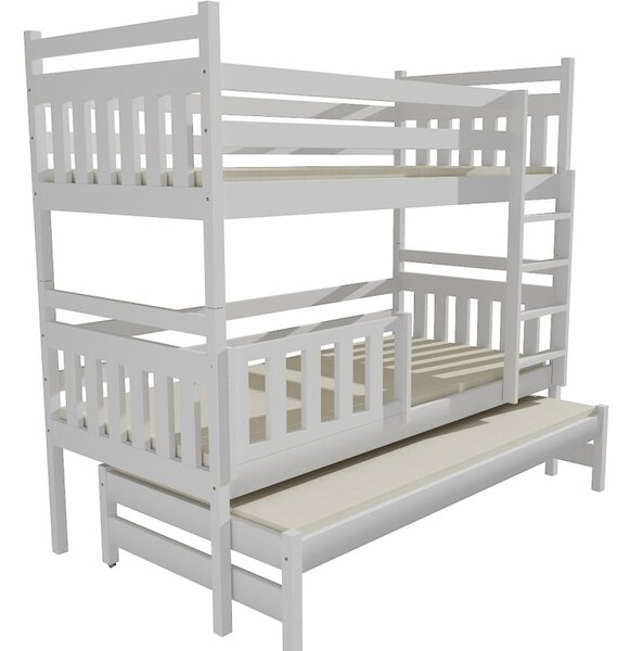 Detská poschodová posteľ s prístelkou z MASÍVU 200x90cm bez šuplíka - PPV004 - BIELA