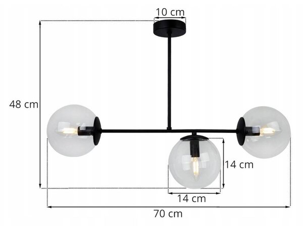 Stropné svietidlo Paris, 3x transparentné sklenené tienidlo, (výber zo 4 farieb uchytenia)