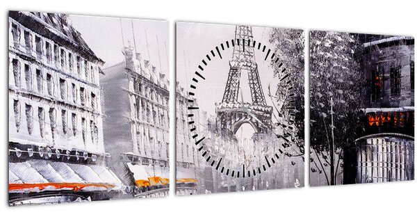 Obraz - Olejomaľba, Paríž (s hodinami) (90x30 cm)
