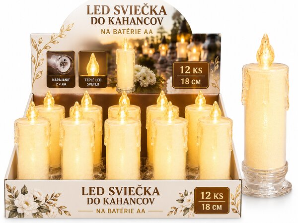 FoxBox LED sviečky do kahancov na batérie 18 cm – sada 12 ks