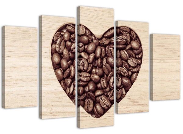 Obraz na plátne Srdce z kávových zŕn - 5 dielny Rozmery: 100 x 70 cm