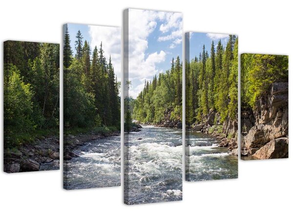 Obraz na plátne Rieka v lese - 5 dielny Rozmery: 100 x 70 cm