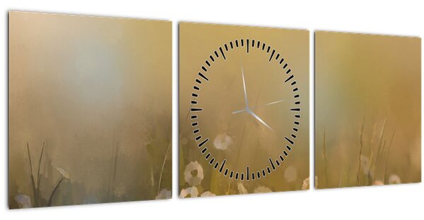 Obraz - Olejomaľba sedmokrások (s hodinami) (90x30 cm)