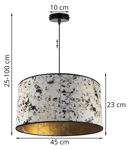 Závesné svietidlo Werona 5, 1x sivé textilné tienidlo so vzorom, (fi 45cm), g