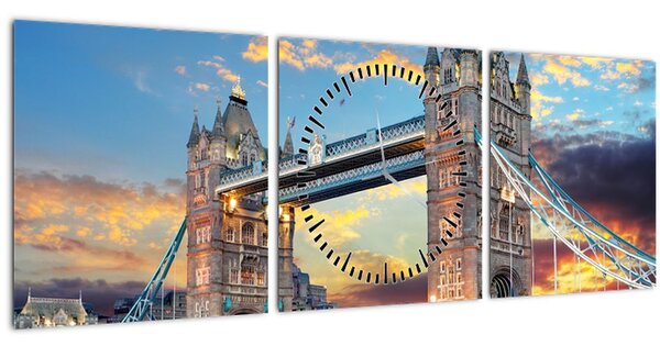 Obraz - Tower Bridge, Londýn, Anglicko (s hodinami) (90x30 cm)
