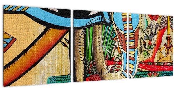 Obraz s egyptskými motívmi (s hodinami) (90x30 cm)