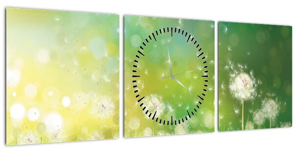 Obraz - Odkvitnuté púpavy (s hodinami) (90x30 cm)