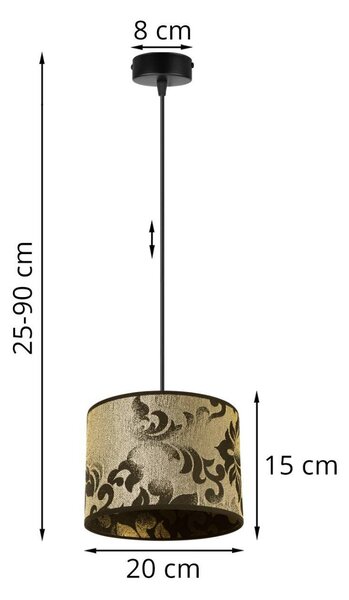 Závesné svietidlo Werona 1, 1x čierne/zlaté textilné tienidlo so vzorom, (fi 20cm)