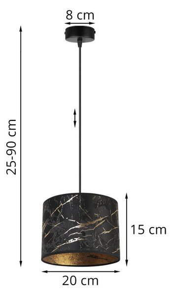 Závesné svietidlo Werona 3, 1x čierne textilné tienidlo so vzorom, (fi 20cm), g