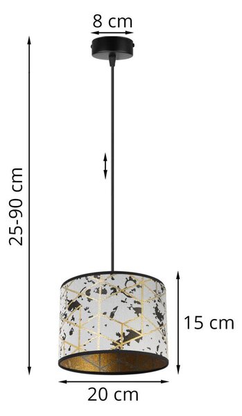 Závesné svietidlo Werona 5, 1x sivé textilné tienidlo so vzorom, (fi 20cm), g