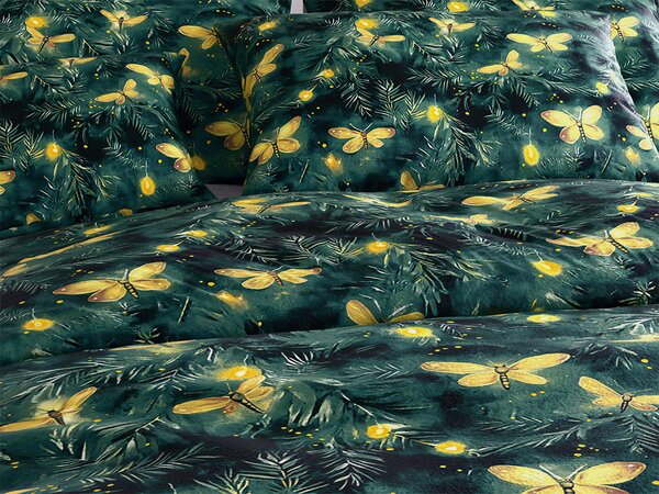 Mikroplyšové obliečky YELLOW BUTTERFLY tmavozelené Rozmer obliečky: 70 x 90 cm | 140 x 200 cm