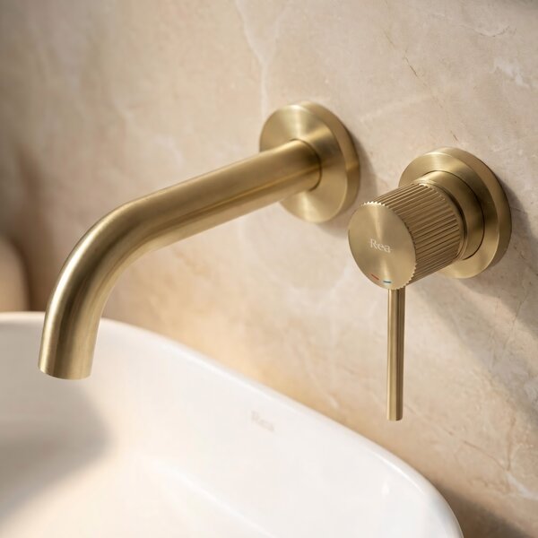 Podomietková vaňová batéria Rea Lungo Stripe Brush Gold