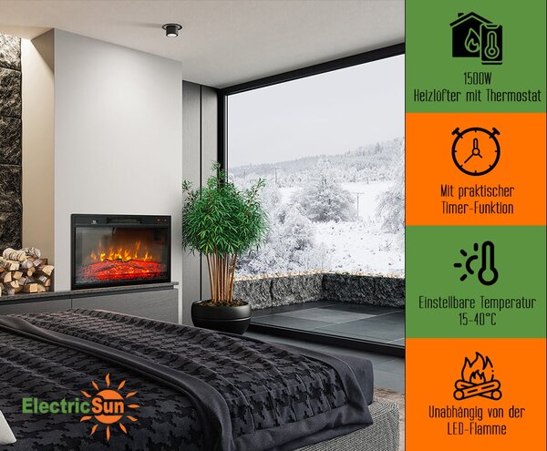 Elektrická krbová vložka ElectricSun 23 palcov, s vykurovaním, so zvukom, 3 farieb plameňa, s aplikácia, Š59xV44cm
