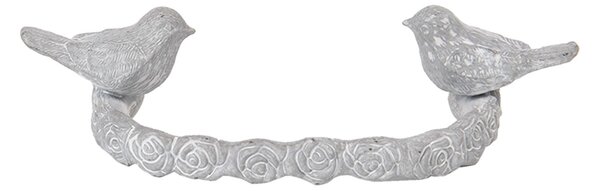 Šedá kovová úchytka s vtáčikmi - 13*3*8 cm - Clayre & Eef