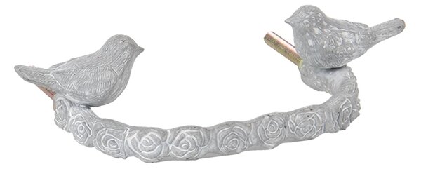 Šedá kovová úchytka s vtáčikmi - 13*3*8 cm - Clayre & Eef