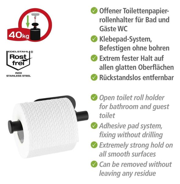 Matne čierny samodržiaci držiak na toaletný papier z nehrdzavejúcej ocele Orea – Wenko