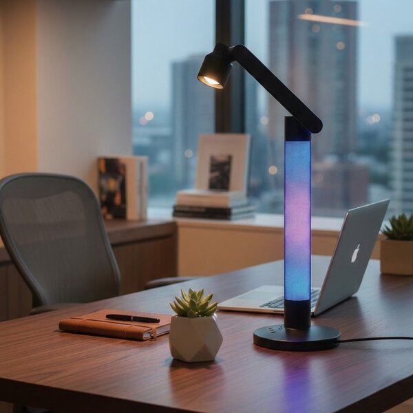 Stolná LED lampa SVEN s ovládačom a RGB podsvietením, 10 W, CCT, čierna (LU17C-CR) (LU17C-CR)