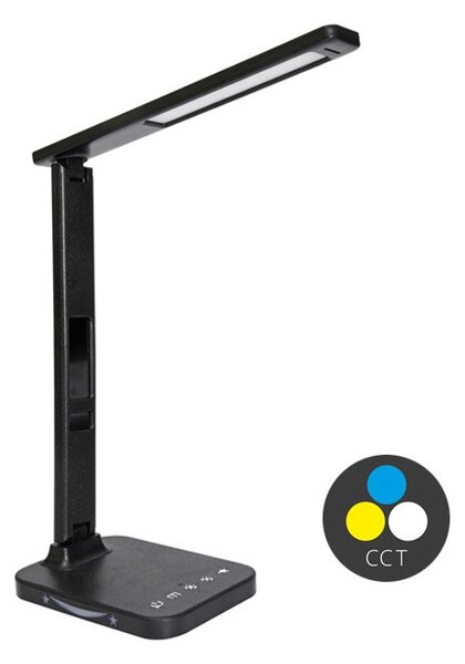 Stolná LED lampa WEST s hodinami a USB, 8 W, CCT, čierna (LU19AC-CR) (LU19AC-CR)