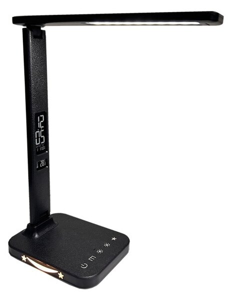Stolná LED lampa WEST s hodinami a USB, 8 W, CCT, čierna (LU19AC-CR) (LU19AC-CR)