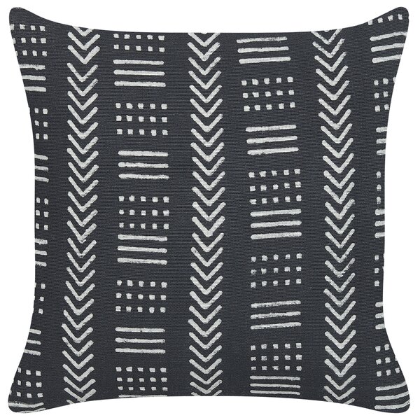 Dekoratívny vankúš čierno-biely bavlnený poťah 45 x 45 cm geometrický vzor bloková potlač boho bytové dekorácie